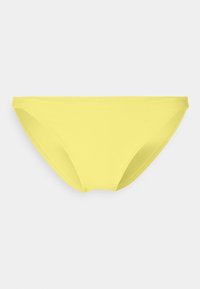 Parte de baixo de bikini amarela com textura canelada, cobertura moderada e design de corte limpo. Feita de tecido elástico para moda de banho.