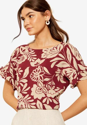 Friends Like These SHORT SLEEVE RUFFLE CUFF - Blůza - burgundy red floral