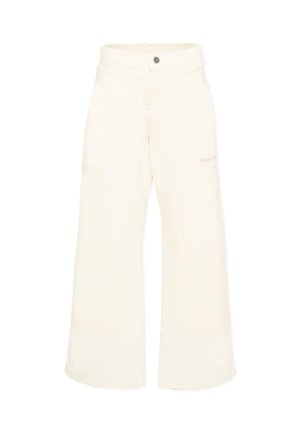 Pantaloni largi avorio con bottone frontale, passanti per cintura, tasche e logo "Palm Angels" discreto sulla coscia destra.