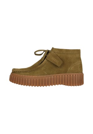 Schnürstiefelette - olive suede