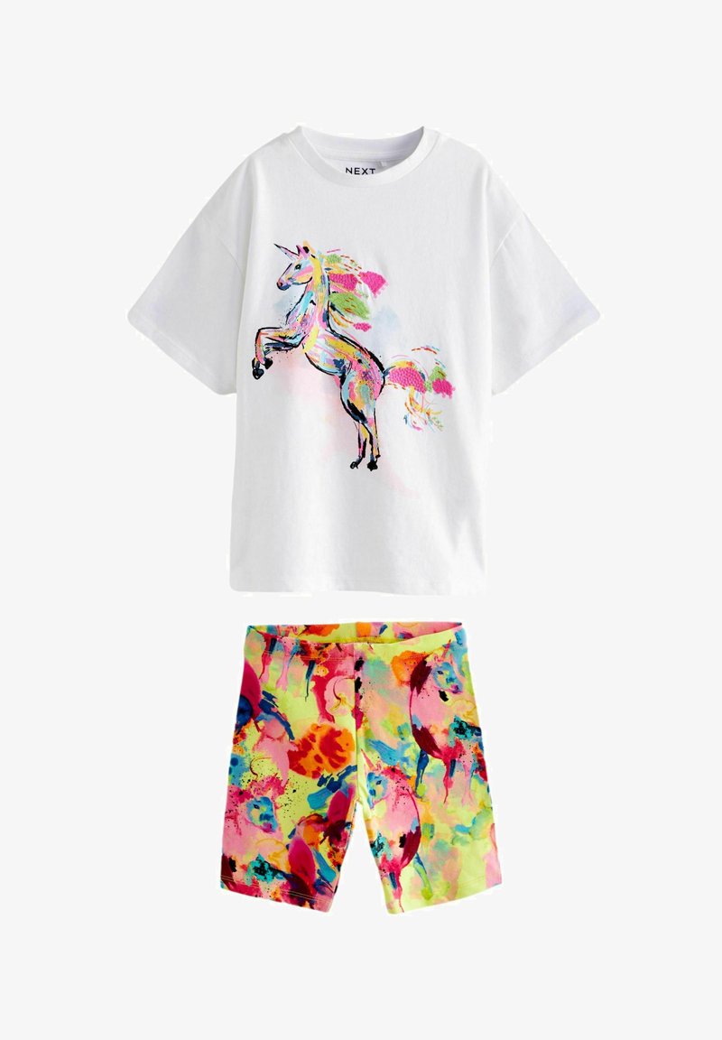 Next SET - Pantaloni scurți - ecru white rainbow unicorn