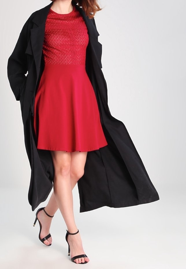 dorothy perkins red dress Red Heart Puff Sleeve Printed Jersey Midi Dress