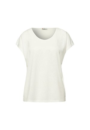 Bílé dámské tričko s krátkými rukávy, kulatým výstřihem, volným střihem a štítkem "Street One" na vnitřním límci.