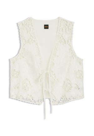 Λευκό αμάνικο δαντελένιο γιλέκο με λουλουδάτα σχέδια, βαθύ V-λαιμόκοψη και μπροστινά κουμπώματα με κορδέλα, από την BOSS.