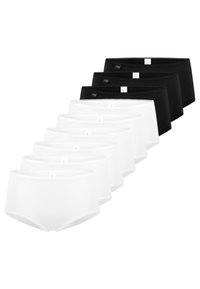 Sæt bomuldsundertøj med fem hvide og fem sorte par. Hver har en glat tekstur, elastisk taljebånd og logodetalje bagpå.