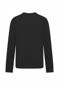 Zwarte langslievende shirt gemaakt van katoenmateriaal. Heeft een ronde halslijn en rechte manchetten, met een eenvoudig, effen ontwerp.