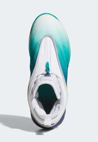 Sportowy sneakers z gradientowym chabrowo-białym wierzchem, białą wewnętrzną podszewką i zamkiem błyskawicznym. Posiada okrągły wzór na wkładce.