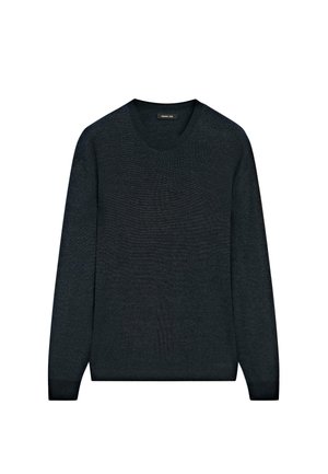 Dark gray long-sleeve crew neck sweater with a subtle textured knit pattern, displayed flat against a white background.