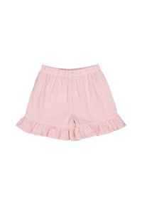 Pantaloni corta a righe rosse e bianche con vita elastica e orlo arricciato. Tessuto di cotone con una texture leggera e traspirante.