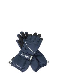 Vattentäta navyhandskar med förstärkt svart handflata, elastiska manschetter och reflekterande detaljer. Har framträdande "ZIGZAG"-logotyp på handleden.