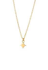 Goldkette mit einem sternförmigen Anhänger. Die Kette hat gleich große Glieder, und der Anhänger ist glänzend mit eckigen Spitzen.
