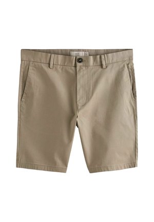 Beige Freizeithose mit Gürtelschlaufen, vorderem Knopfverschluss und Seitentaschen aus leichtem Stoff.