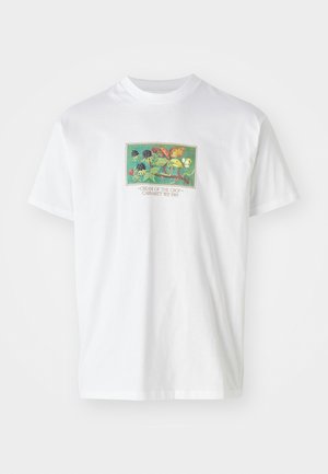 White cotton t-shirt featuring a colorful, illustrated graphic of plants and fruits. Text below reads "CREAM OF THE CROP CARHARTT WIP 1989."