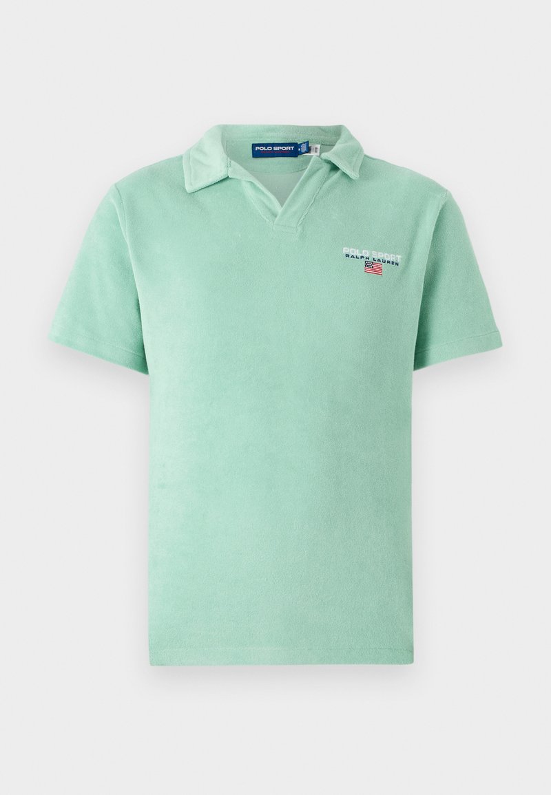 Kortärmad polotröja i ljusgrön, tillverkad av mjukt tyg. Har en krage och en broderad logga på bröstet.