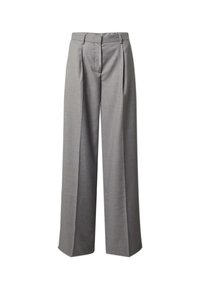 Graue weit geschnittene Hose aus einem strukturierten Gewebe, mit Falten, einem mittelhohen Bund und klaren, maßgeschneiderten Linien.
