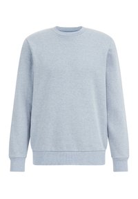 Ljusblå crewneck sweatshirt med långa ärmar, ribbade muddar och ribbad nederkant.