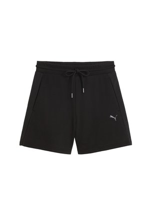 Pantaloncini sportivi neri con vita elastica e coulisse, tasche laterali e piccolo logo Puma sulla gamba sinistra.