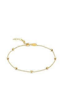 Bracelet en or avec des maillons délicats et des sphères texturées espacées uniformément le long de la chaîne ; comprend un fermoir en homard et une longueur ajustable.