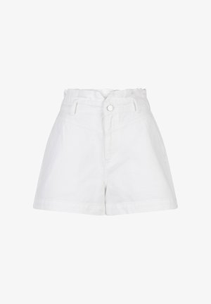 Witte denim shorts met een hoge tailleband, knoopsluiting aan de voorkant en dubbele zijzakken. Voorzien van een gestructureerde pasvorm en een gladde textuur.