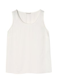 Blusa sin mangas blanca con escote redondo, tejido suave y un corte holgado y relajado.