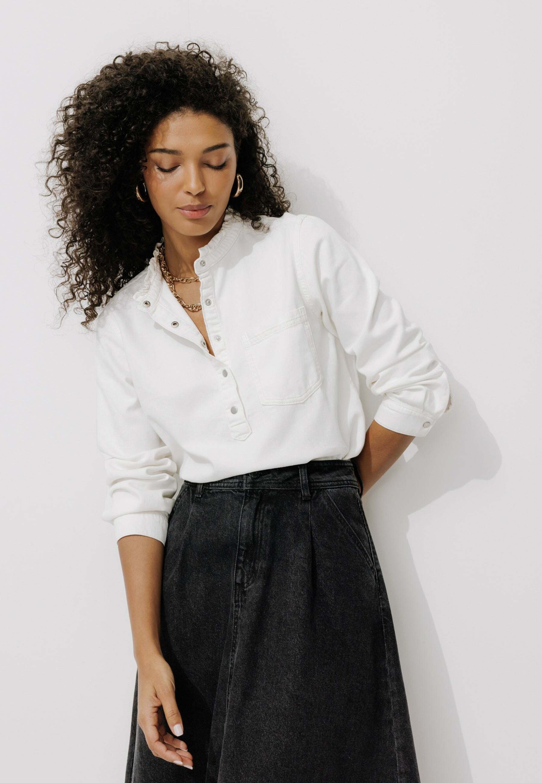 Promod Chemise Blanche Large Femme Promod EN TOILE COL FROU FROU