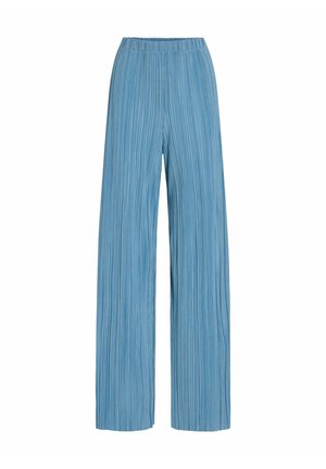 Pantalon large bleu clair avec plis verticaux et taille élastique, présenté sur fond blanc.