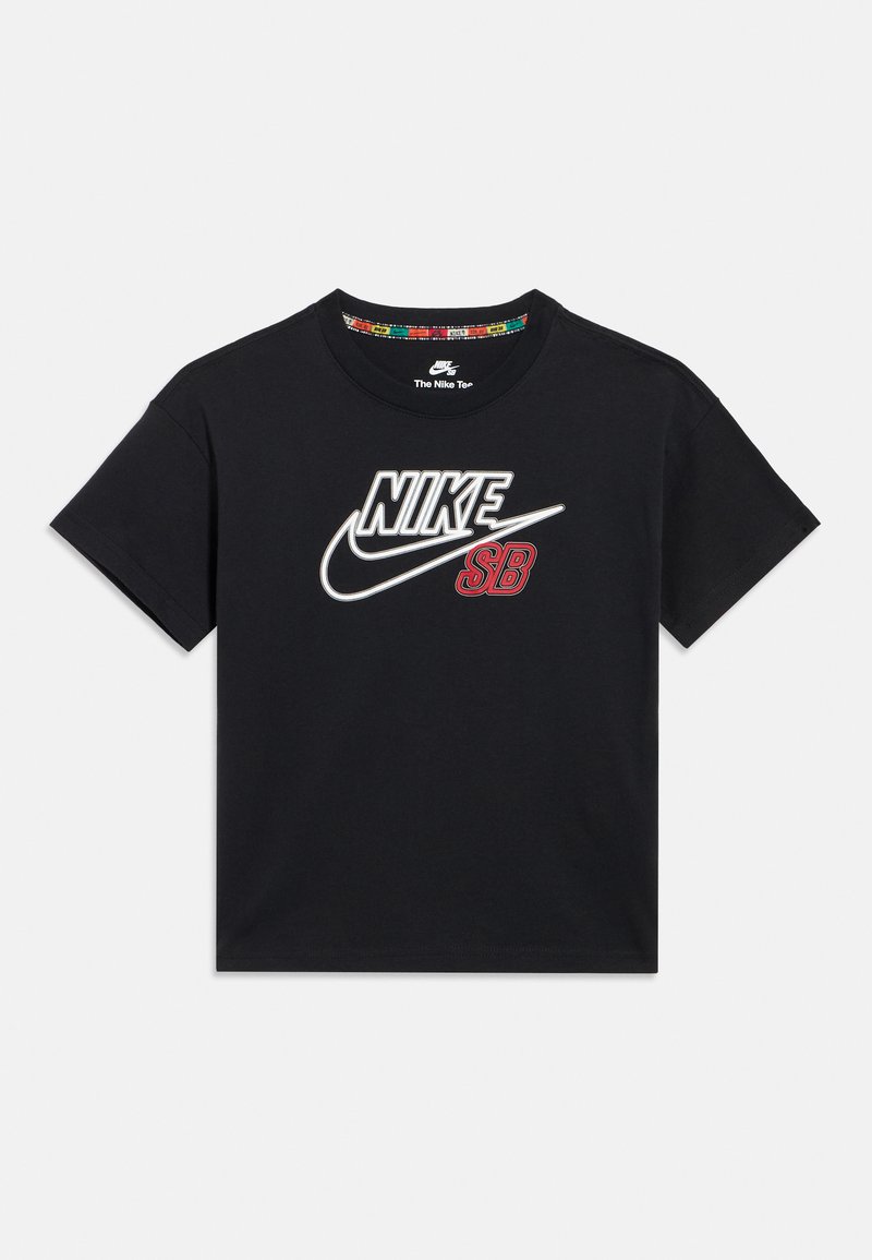 Μαύρο βαμβακερό μπλουζάκι με λευκό και κόκκινο λογότυπο Nike SB τυπωμένο στο μπροστινό μέρος, με σχέδιο στο εσωτερικό του γιακά.