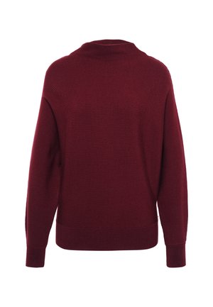 Maglione a coste bordeaux con collo alto, maniche lunghe e vestibilità rilassata. Tessuto sottile e colore uniforme, progettato per il comfort.