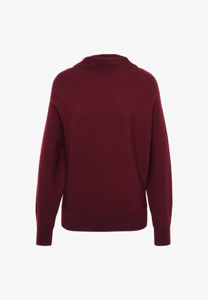Pull en maille côtelée bordeaux avec col montant, manches longues et coupe décontractée. Texture subtile et couleur unie, conçu pour le confort.
