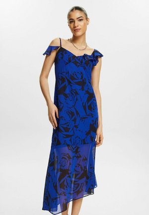 ESPRIT Abito Donna In Cotone Blu Brillante | Vestito Corto Al Ginocchio Con Scollo A V, Colletto Alto E Bottoni Frontali, Taglia 70