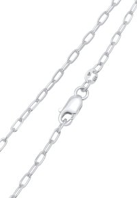 Zilveren ketting met een ontwerp van verlengde ovalen schakels met een gestructureerde afwerking. Voorzien van een veilige karabijnsluiting. Gemarkeerd met "925" voor sterling zilver.