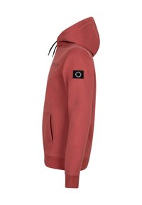 Kapuzensweatshirt in staubrosa, mit einer Fronttasche, schwarzem Logo-Patch am Ärmel, Kordelzugkapuze sowie gerippten Bündchen und Saum.