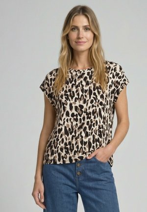 TOM TAILOR, TOM TAILOR T-SHIRT T-SHIRT MIT ALLOVER-PRINT - T-shirt print - brown beige leo print