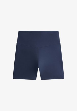 Marineblå atletiske shorts lavet af glat, let stof. Tæt design med høj talje. Ingen synlige mønstre eller hardware.