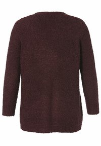 Bordeaux trui met een zachte, gestructureerde afwerking. Losse fit, lange mouwen en zijsplitten, met een ronde hals en minimale stikseldetails.