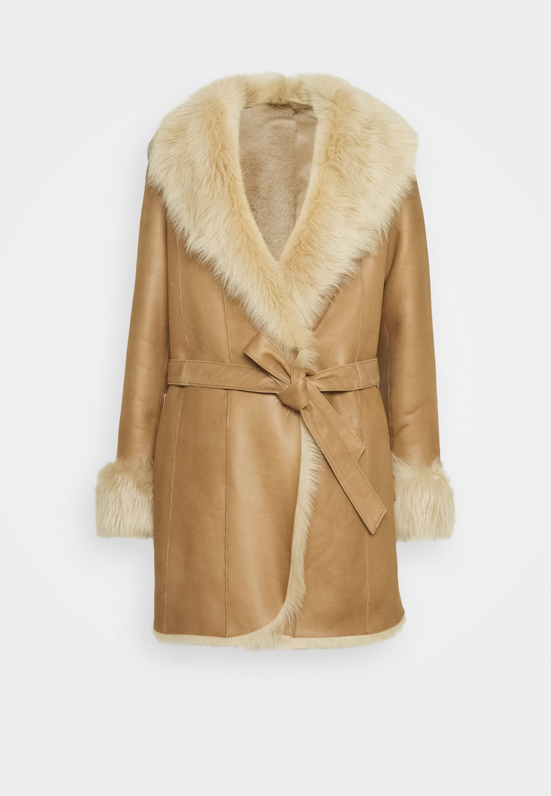 camel shearling coat