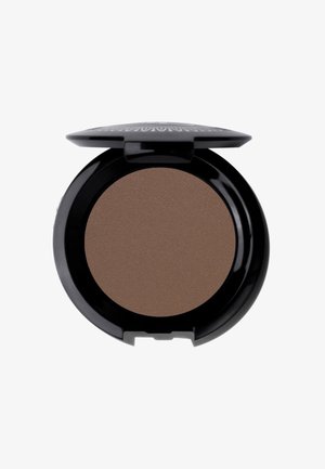 Runder Kompakt mit schwarzem Gehäuse; enthält matte braune Lidschatten. Sanfte Textur, kein sichtbarer Schimmer. Öffnet sich mit einem klappbaren Deckel.