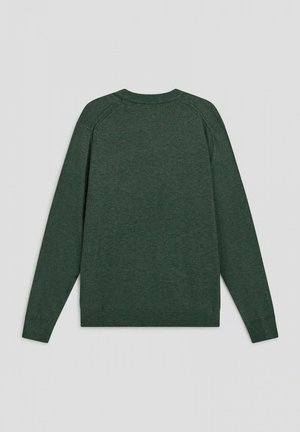 Maglione verde scuro con lavorazione a maglia testurizzata, scollo rotondo e maniche lunghe. Presenta un orlo e polsini a coste, progettato per una vestibilità comoda.