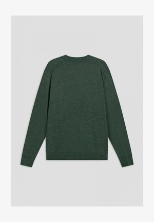 Maglione verde scuro con lavorazione a maglia testurizzata, scollo rotondo e maniche lunghe. Presenta un orlo e polsini a coste, progettato per una vestibilità comoda.