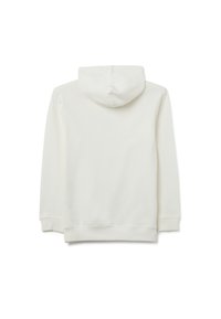 Sudadera con capucha en color blanco roto, con capucha ajustable mediante cordón, puños y dobladillo acanalados. Tejido suave con textura lisa, diseño minimalista.