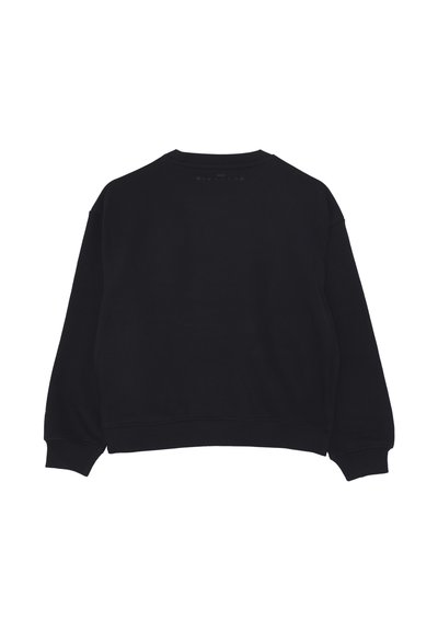 Felpa nera con colletto tondo, maniche lunghe, polsini e orlo ribattuti, texture morbida e design minimalista. Nessun logo o motivo visibili.