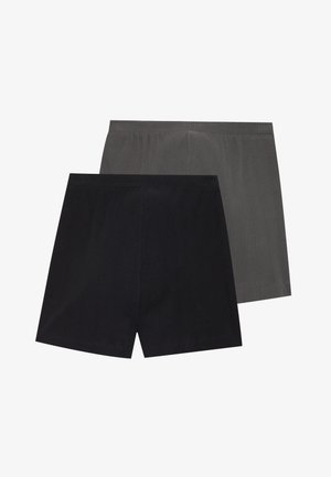 Divi šortu pāri: vieni tumši pelēki un citi melni. Abi ir ar ribotu tekstūru un elastīgu jostu.