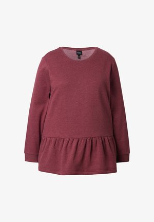 Burgundské tričko s dlouhým rukávem a kulatým výstřihem, s volánkovým lemem. Vyrobeno z měkké, texturované látky, s volným střihem.