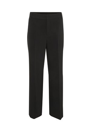 Black straight-leg dress pants with waistband and belt loops, front zipper closure, and clean, tailored lines.