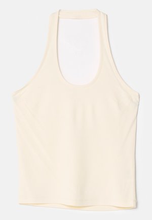 Ærmeløs cremefarvet tanktop lavet af blødt stof, med rund halsudskæring og en afslappet pasform med lige kant.
