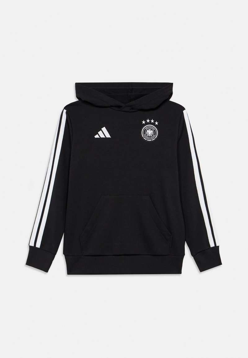 Μαύρο φούτερ με κουκούλα και λευκές ρίγες στα μανίκια, μπροστινή τσέπη και λογότυπο ομάδας με αστέρια στο στήθος. Κατασκευασμένο από ύφασμα.