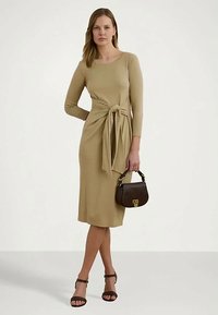 Lauren Ralph Lauren Tie Front Cotton Blend Crewneck Dress - Φόρεμα από ζέρσεϊ - camel