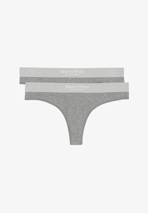 Zwei graue Baumwoll-Tangas mit einer glatten Textur, schmaler Passform und einem weichen, kontrastierenden elastischen Taillengummi mit "Marc O'Polo"-Logo.