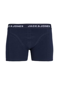 Marineblauwe boxershorts van zachte katoen met een contrasterende elastische tailleband met het "JACK & JONES" logo in wit.