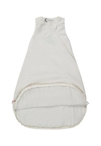 Ärmelloser Schlafsack aus weichem, cremefarbenem Stoff. Verfügt über einen seitlichen Reißverschluss und ein gesticktes Fuchsdesign mit Sternen. Maschinenwaschbar.